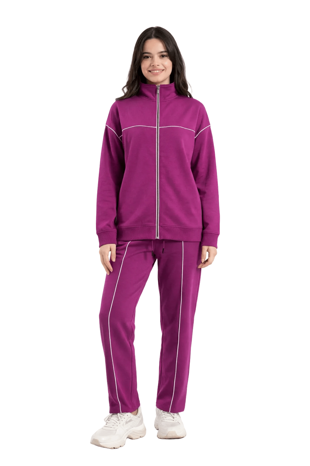 Women Premium Zip-Up Tracksuit Set - Red Cotton