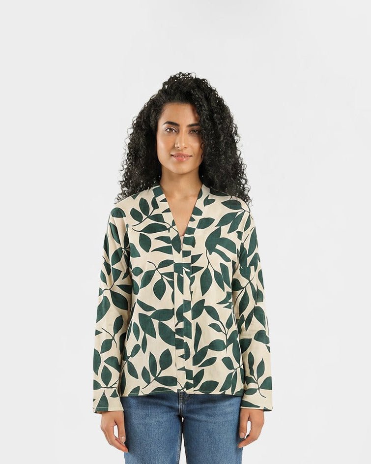 Women Printed Open-Front Kimono Jacket - Red Cotton