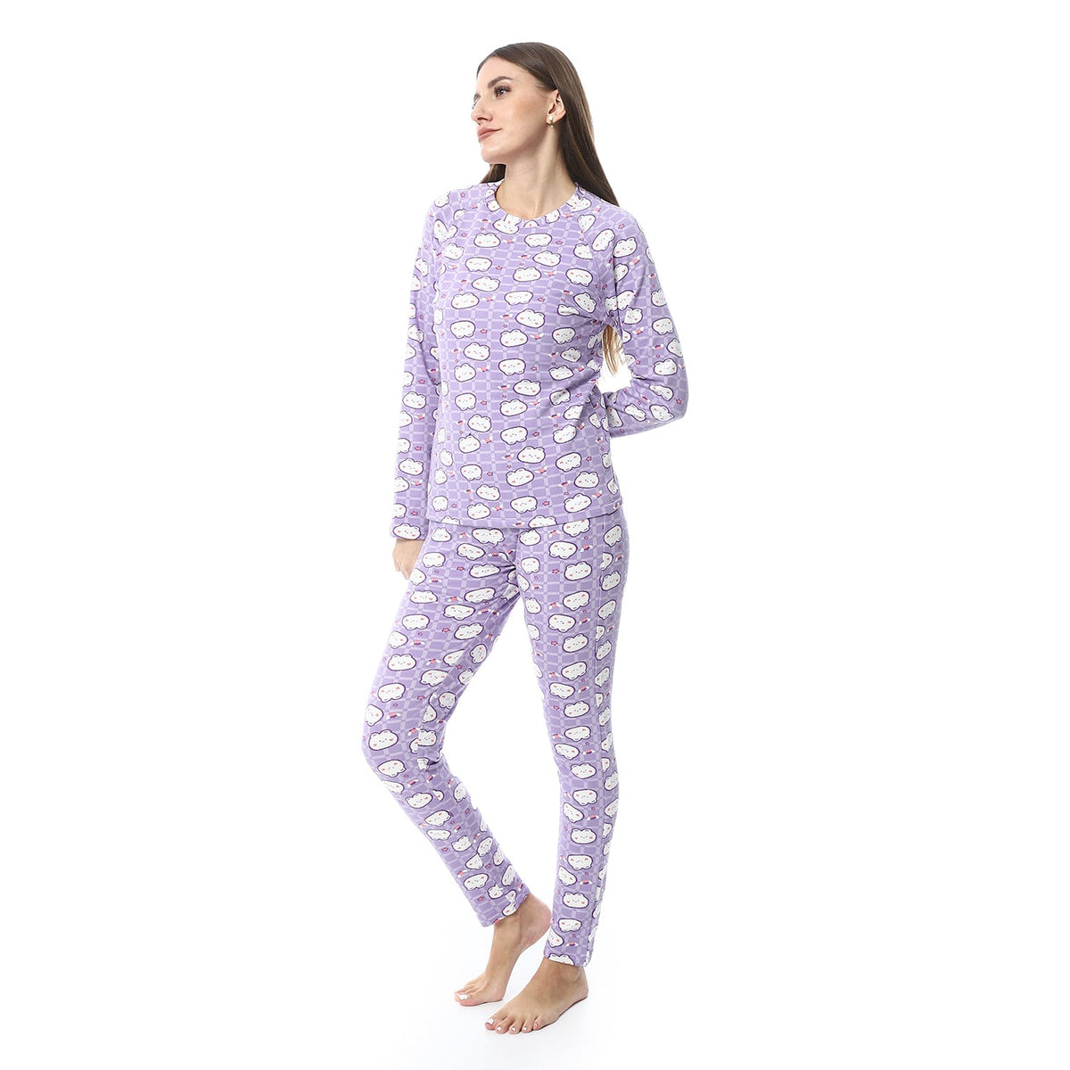 Women Printed Thermal Set Padded Inside - Purple - Red Cotton