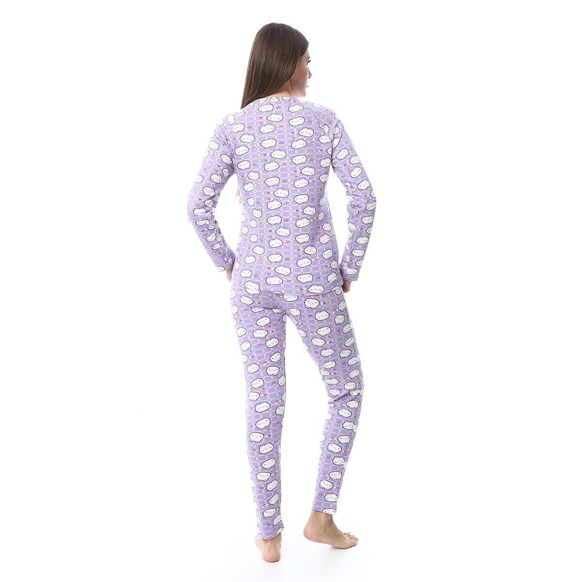 Women Printed Thermal Set Padded Inside - Purple - Red Cotton