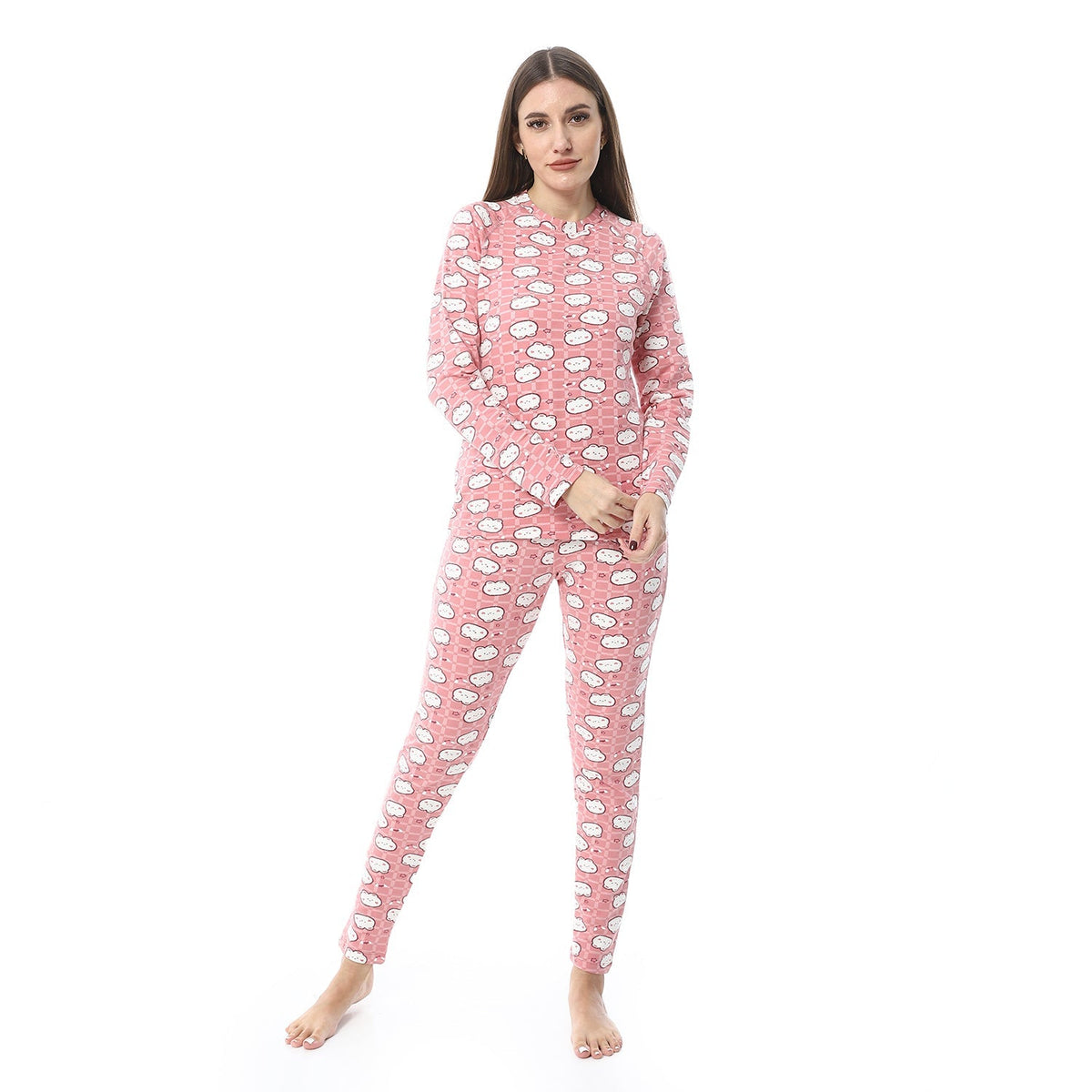 Women Printed Thermal Set Padded Inside - Rose - Red Cotton