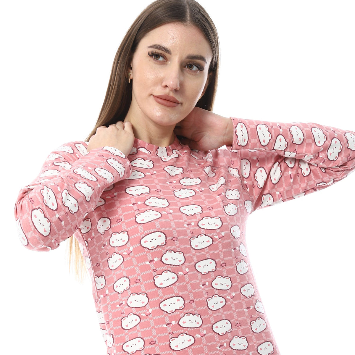 Women Printed Thermal Set Padded Inside - Rose - Red Cotton