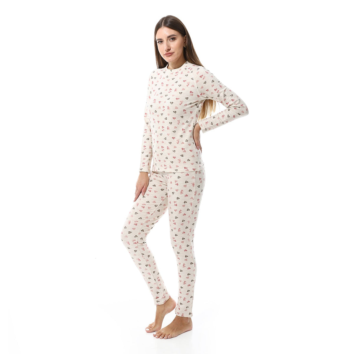Women Printed Thermal Set Padded Inside - Simon - Red Cotton