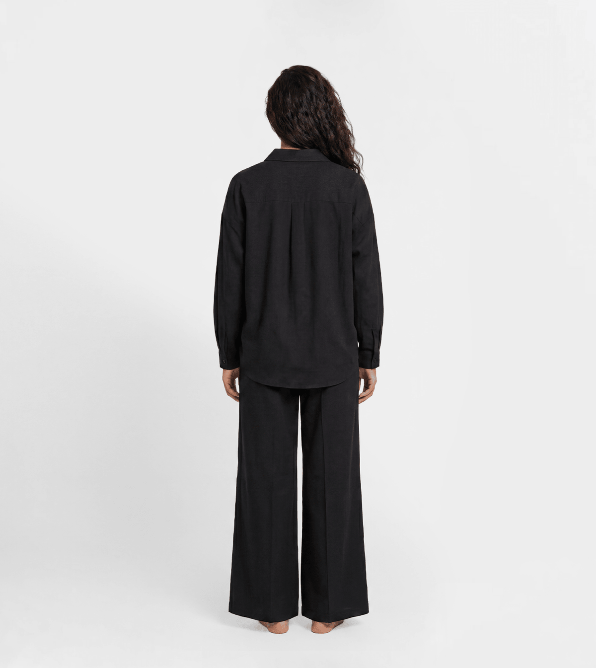 Women Relaxed Button-Up Shirt & Wide-Leg Pants Set - Red Cotton