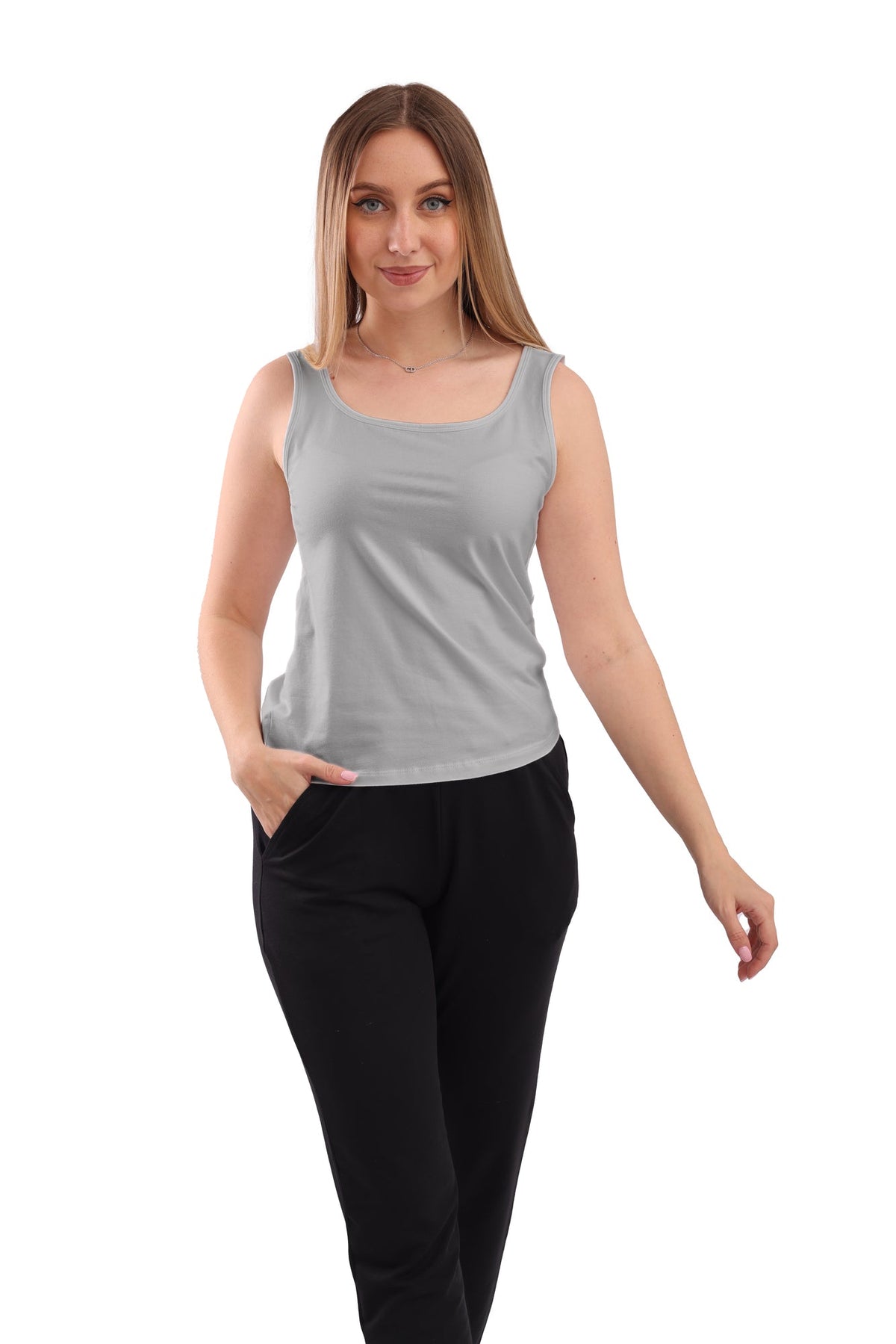 Women Tank Top Wide Strap - Red Cotton