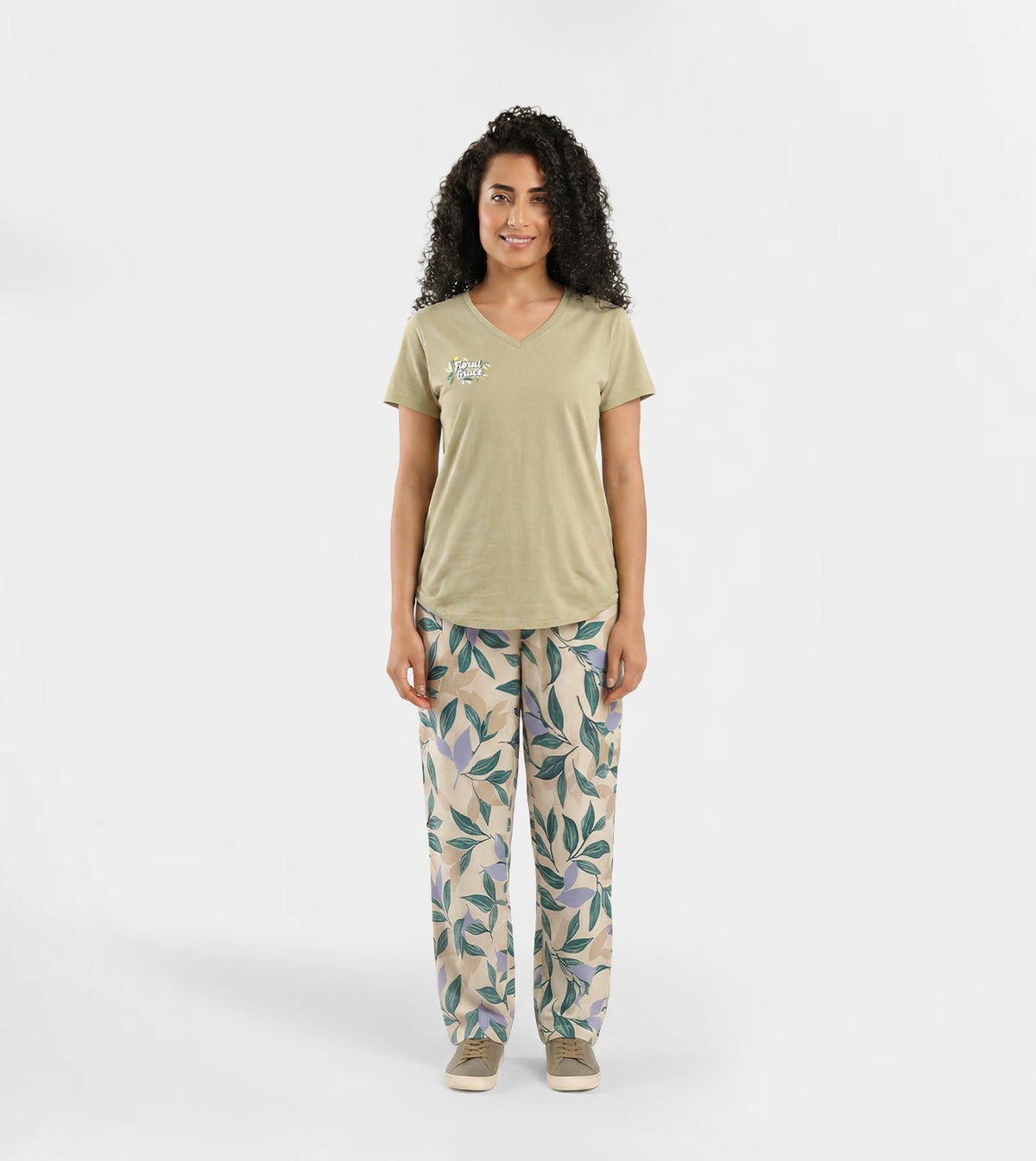 Women V-Neck Pajama Set - Red Cotton