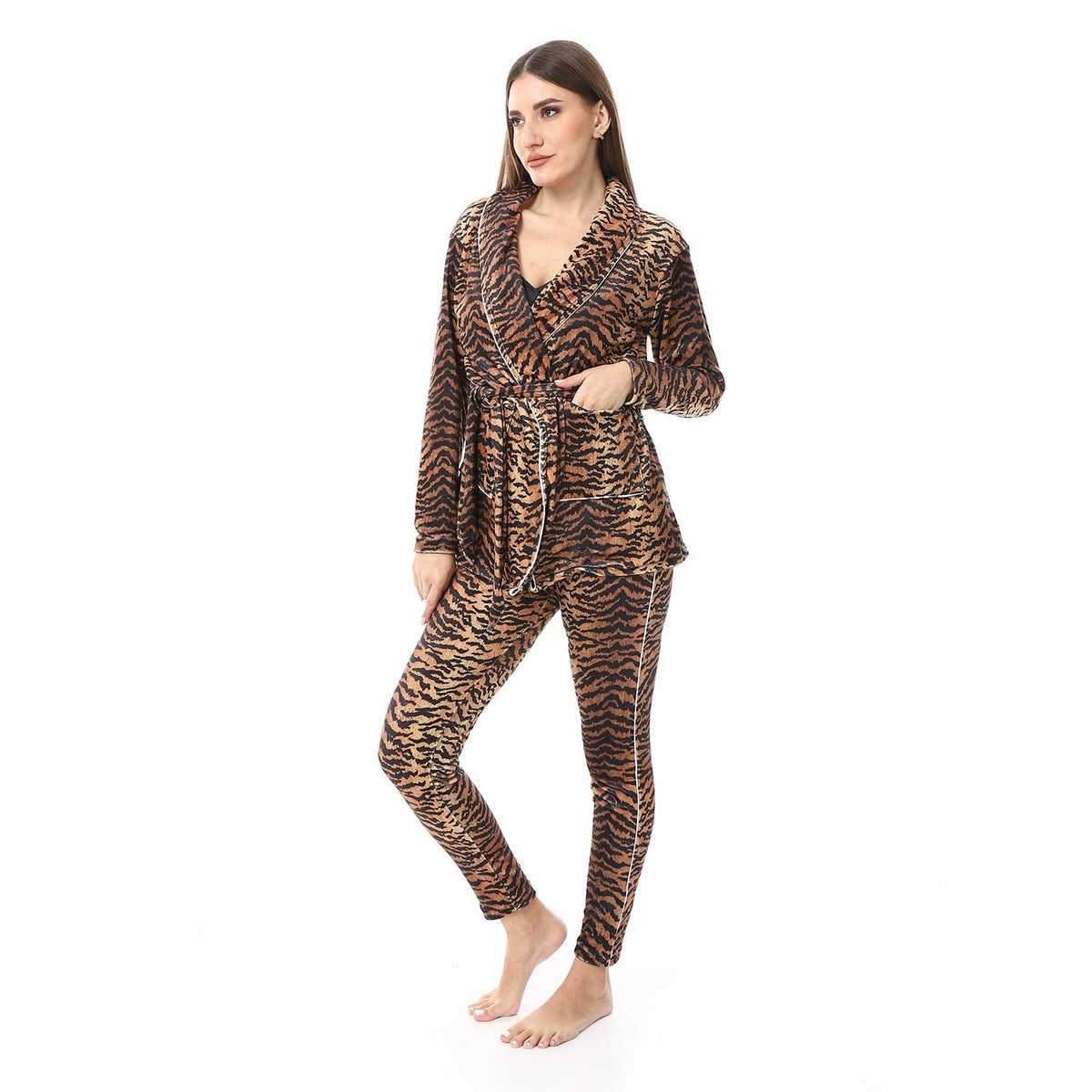 Women's 3-piece pajamas -Black - Red Cotton