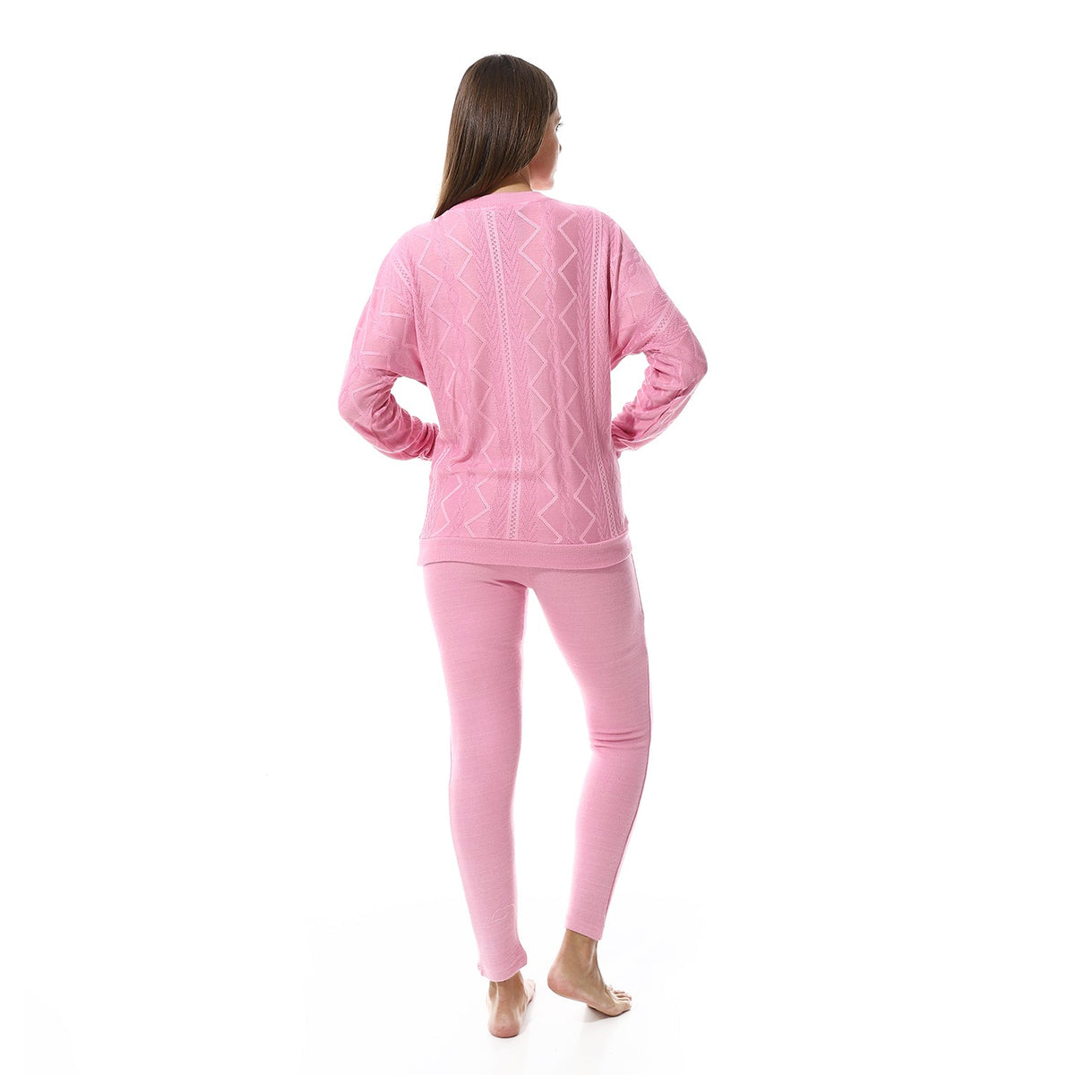 Women's Autumn Jacquard Pajamas - Rose - Red Cotton
