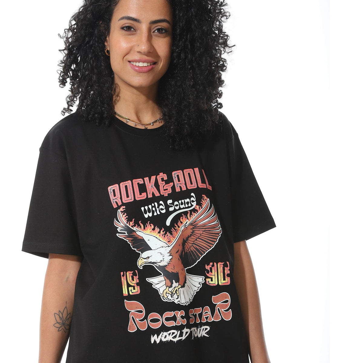 Women's Black "Rock Star" Graphic T-shirt - Red Cotton