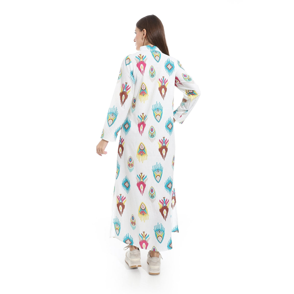 Women’s Bohemian Printed Maxi Shirt Dress - Red Cotton