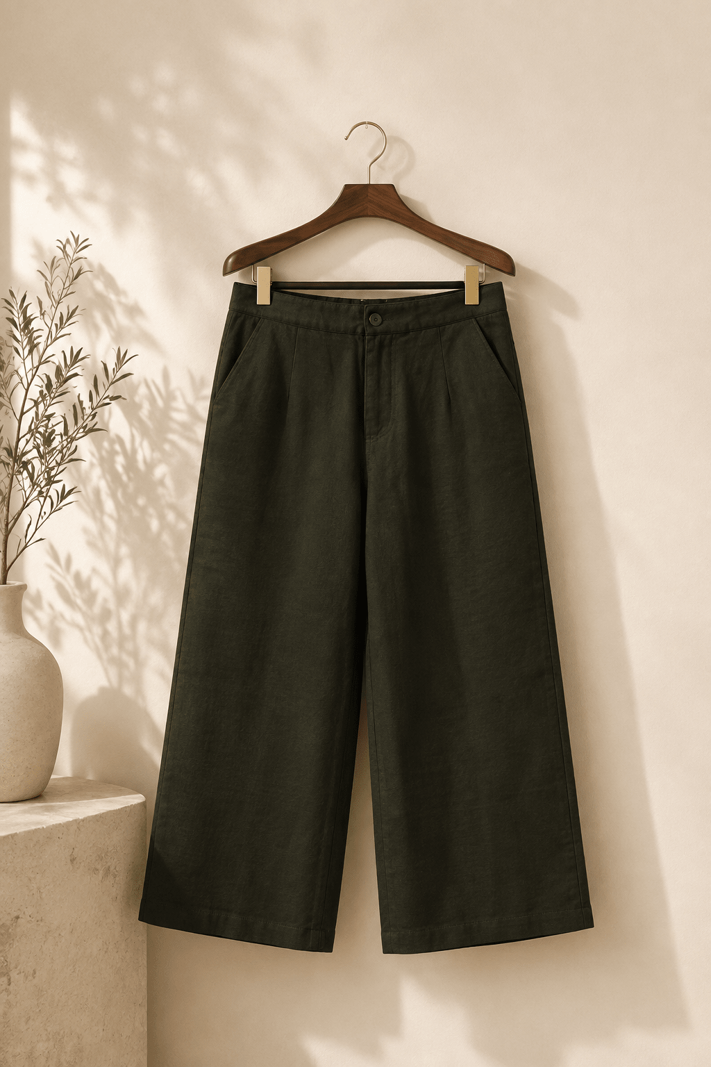 Women's High Waist Wide Leg Pants – Olive - Red Cotton