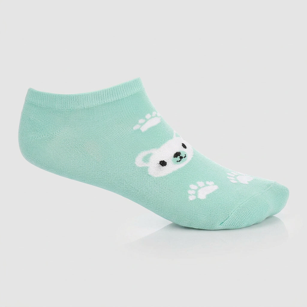 Women's No Show Socks - Mint - Red Cotton
