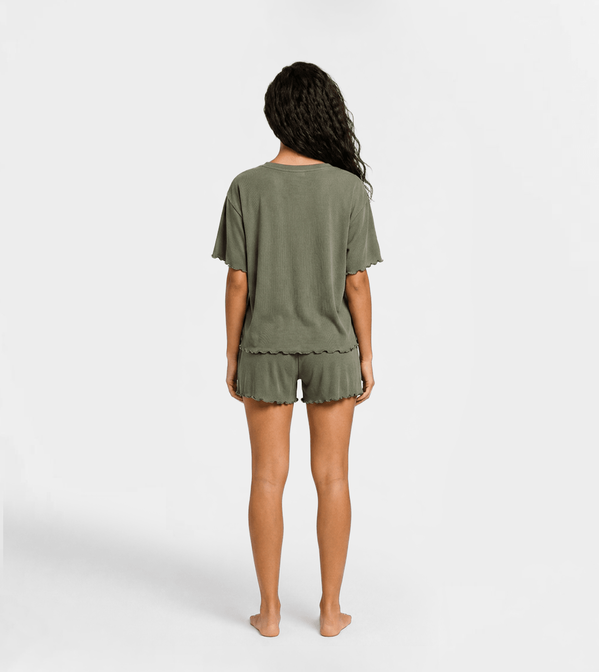 Women’s Olive Green Short Pajama Set - Red Cotton