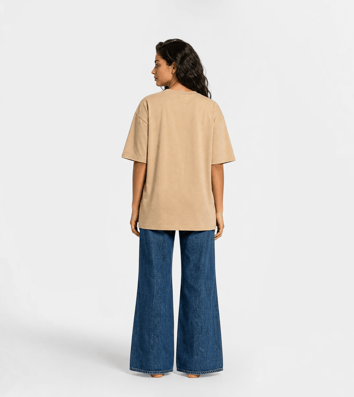 Women’s Oversized Short Sleeve T-Shirt with Front Print – Beige - Red Cotton