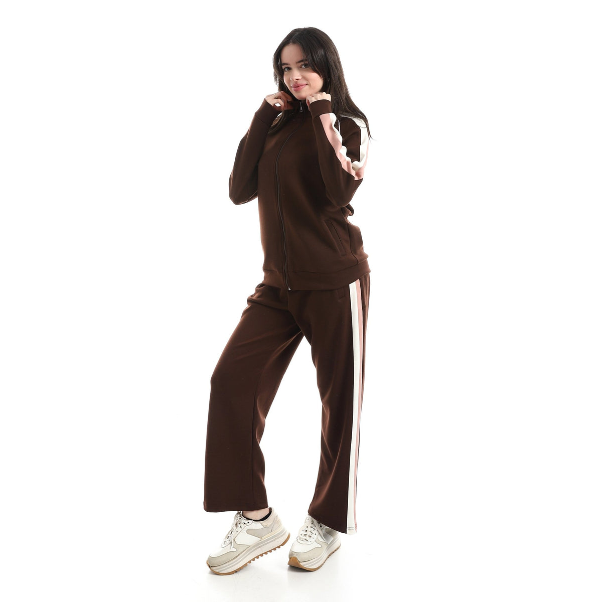 Women’s Retro-Sport Zip-Up Tracksuit Set - Red Cotton