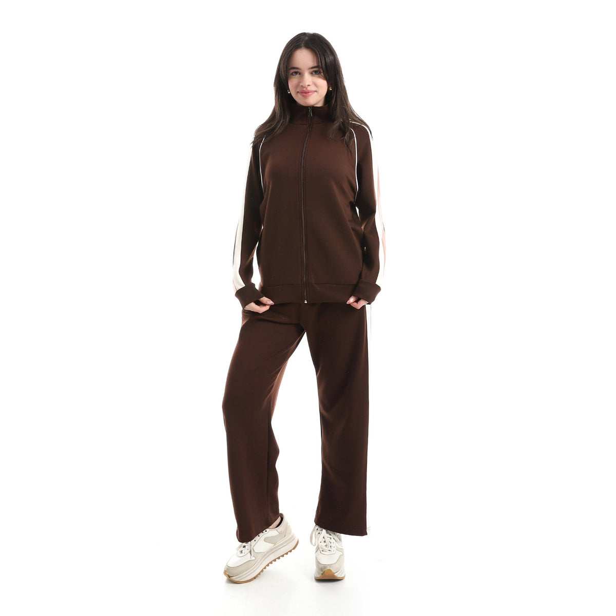 Women’s Retro-Sport Zip-Up Tracksuit Set - Red Cotton