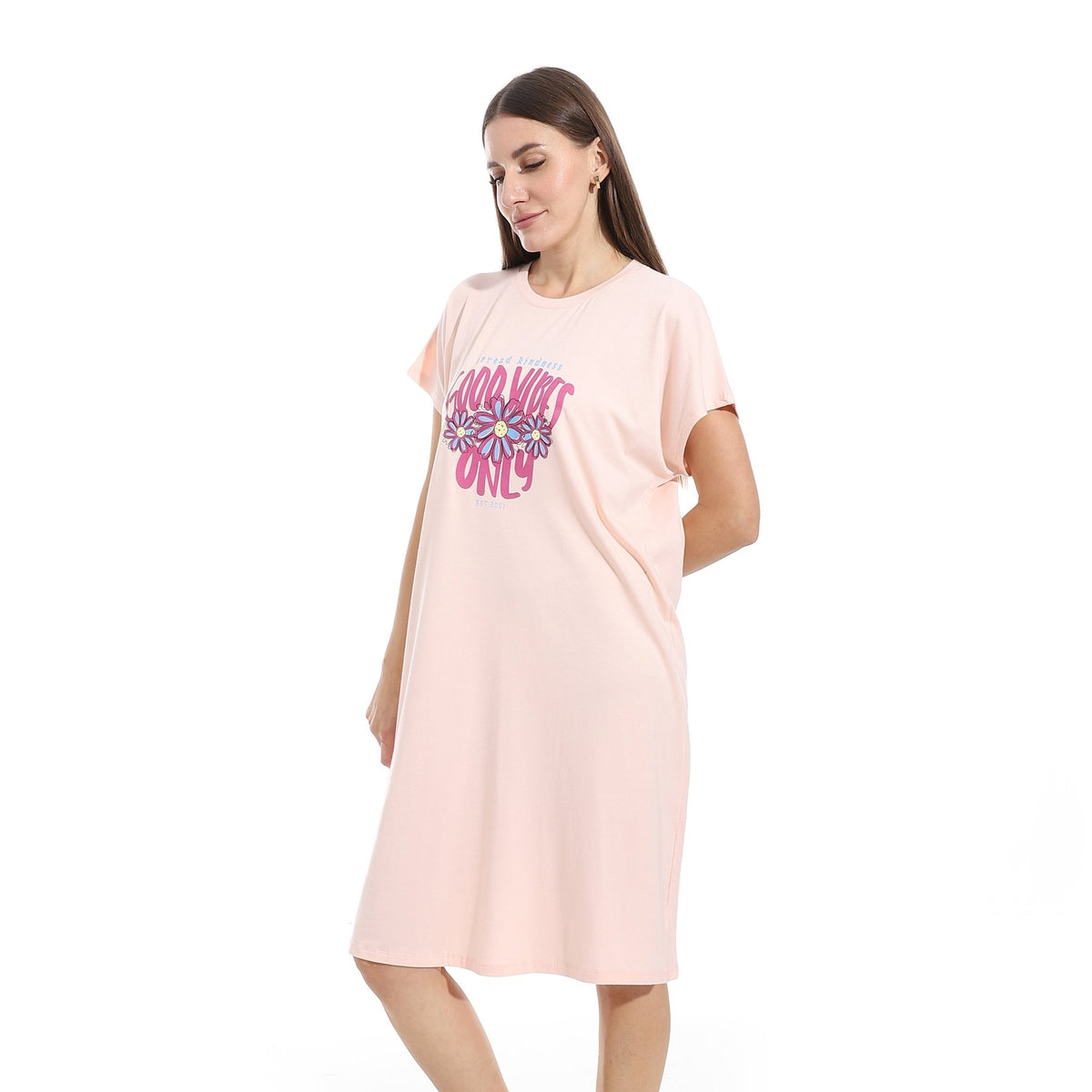 Women's Short Sleeve Cotton Nightgown, Casual & Chic Sleepwear - Simon - Red Cotton
