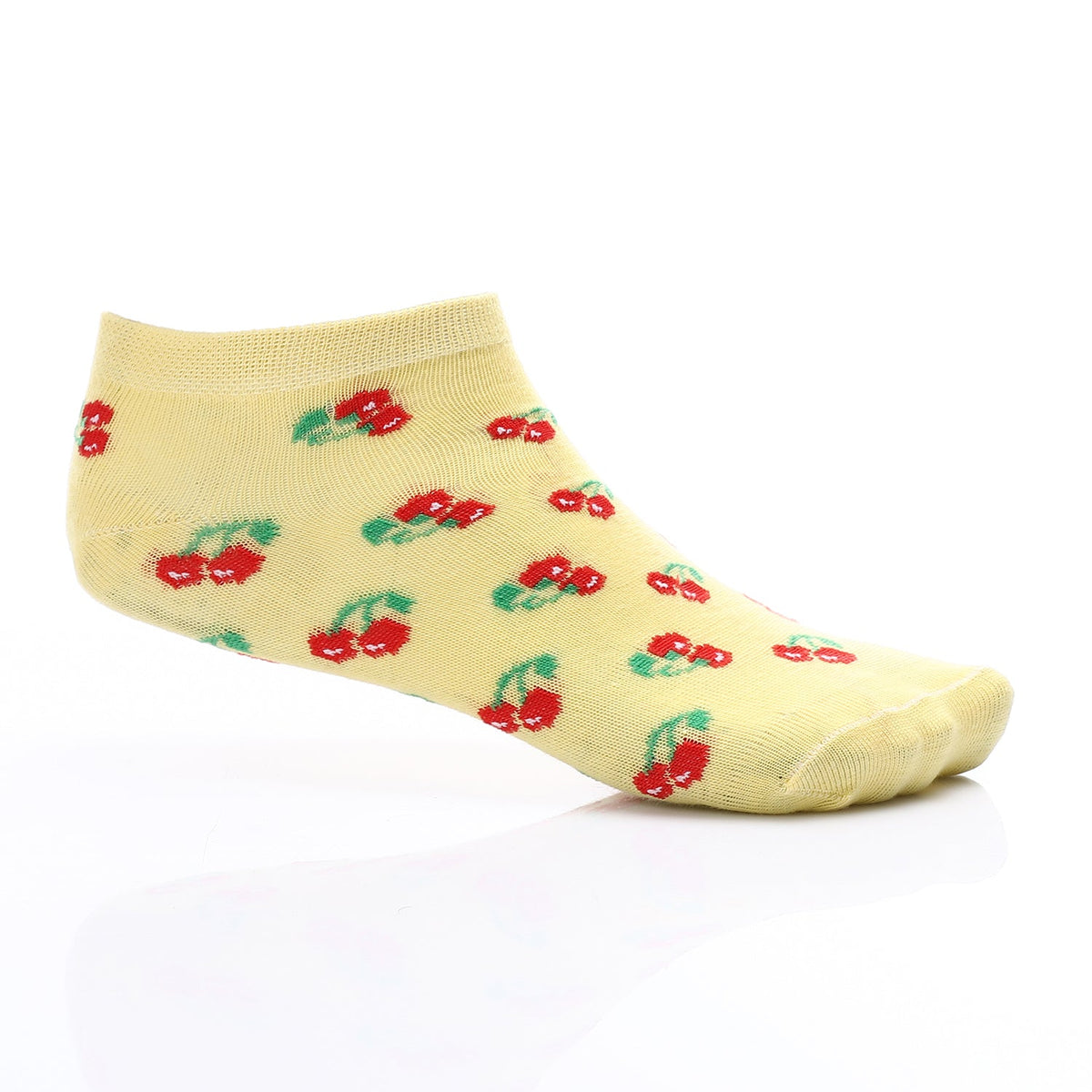 Women's Socket Socks With Drawings "Cherry" - Yellow - Red Cotton