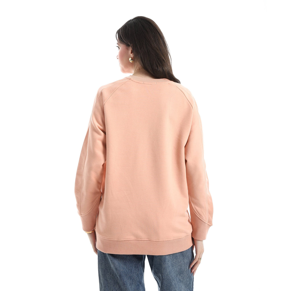 Women’s Soft Peach Crewneck Sweatshirt with Side Pockets - Red Cotton