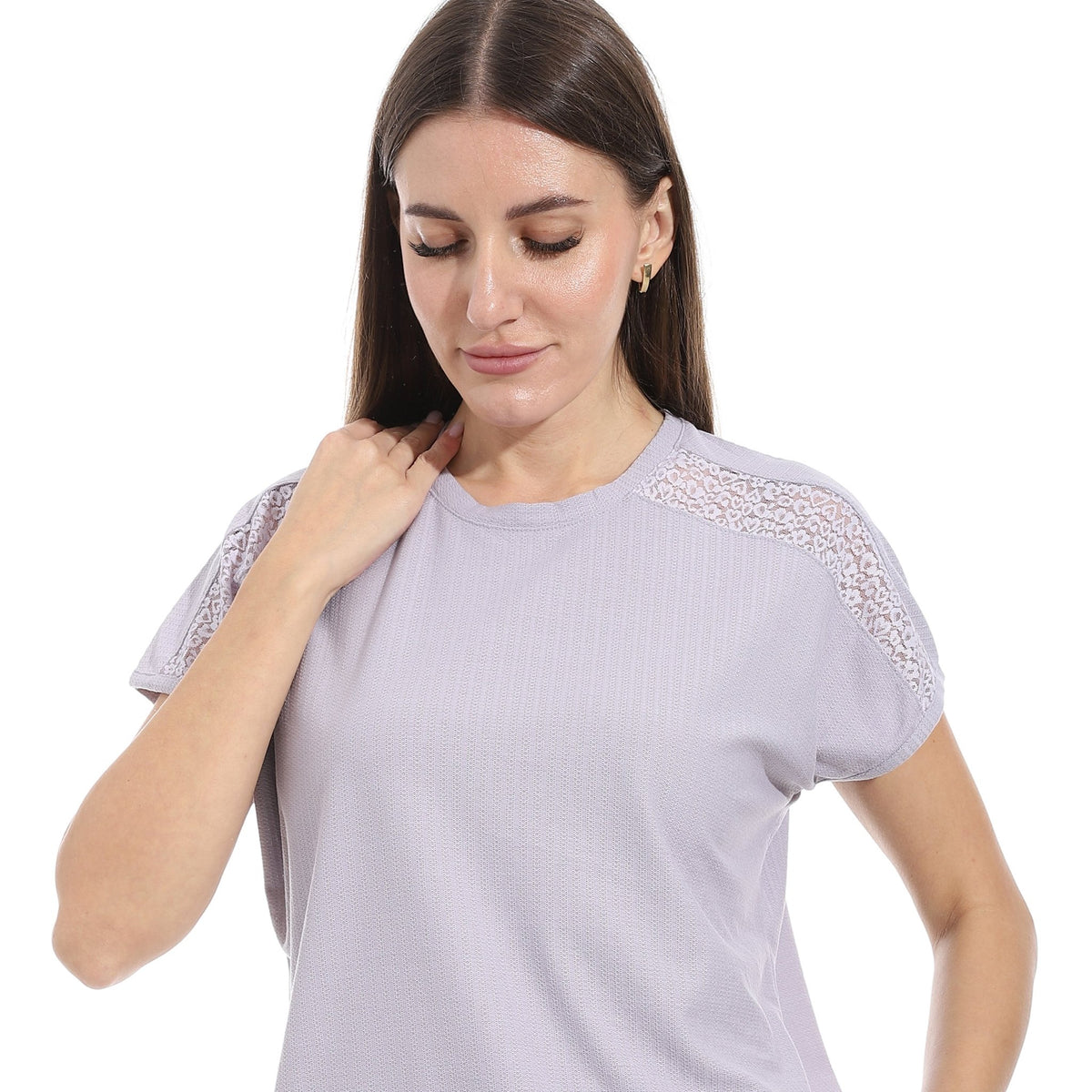 Women's Summer Jacquard Pajama Set with Lace Detailing - Lavender - Red Cotton