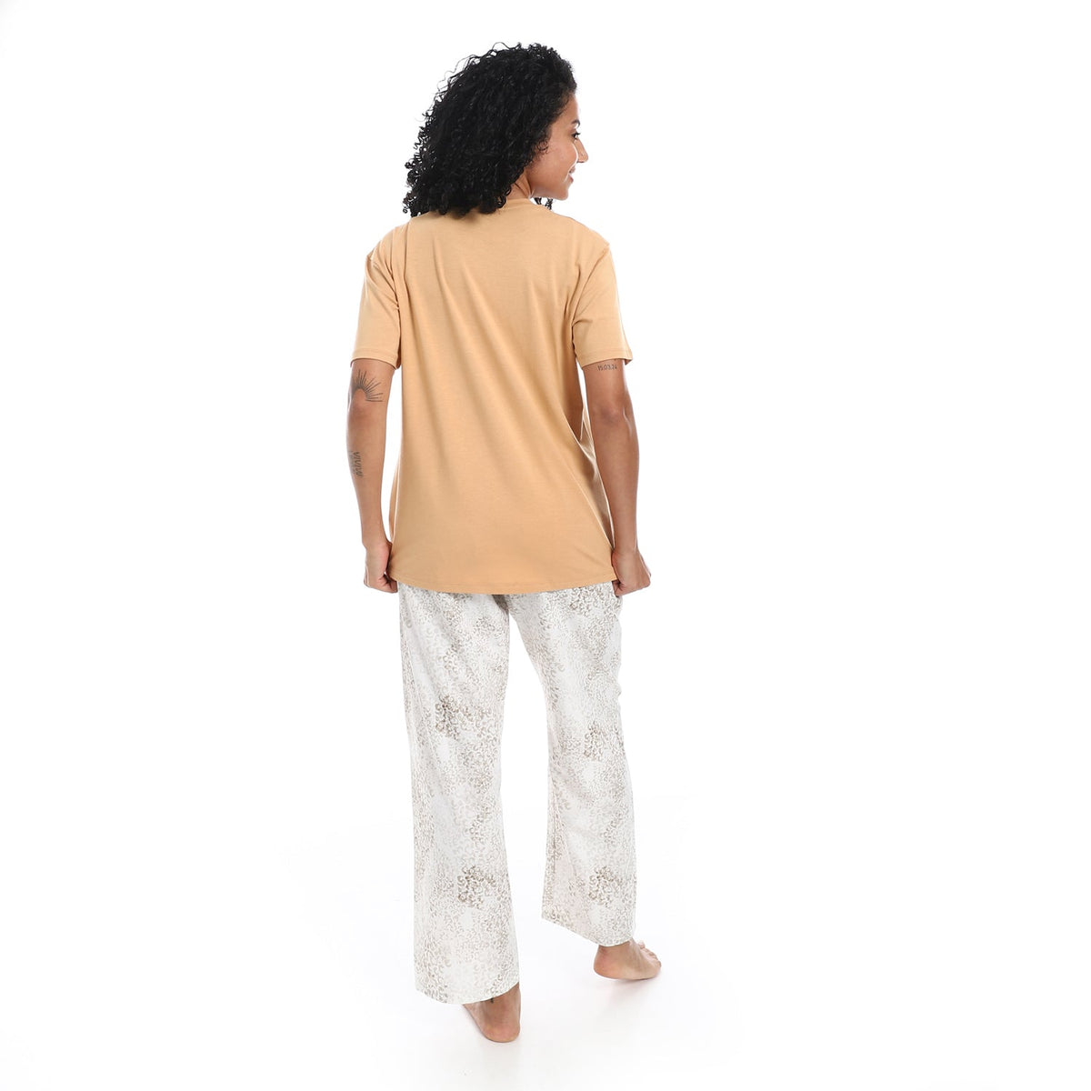 Women's Summer Pajama - Beige - Red Cotton