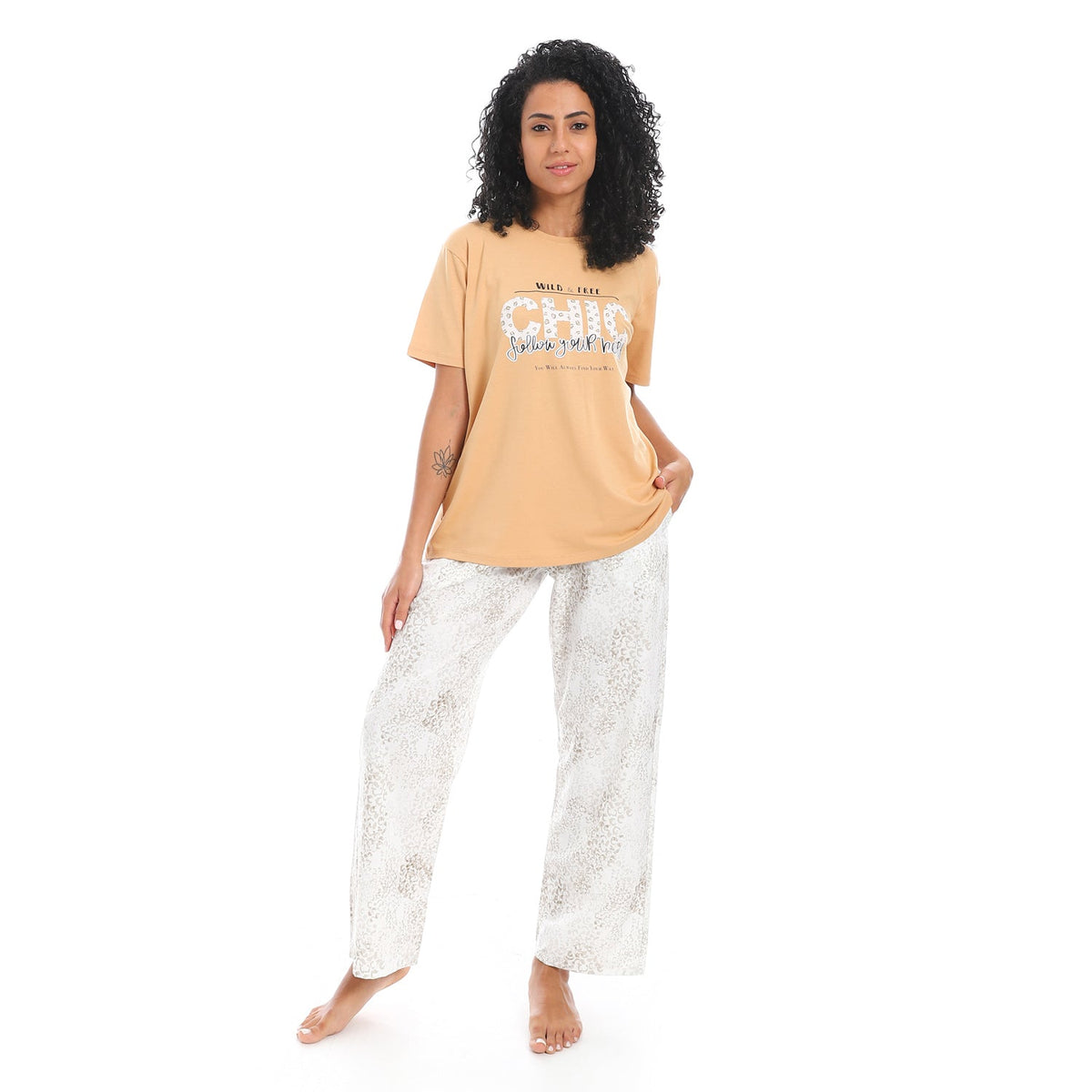 Women's Summer Pajama - Beige - Red Cotton