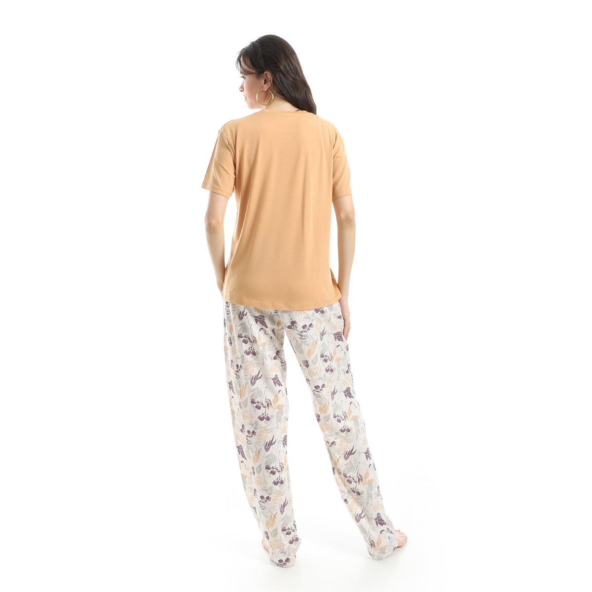 Women's Summer Pajama Floral Pants - Cafe - Red Cotton