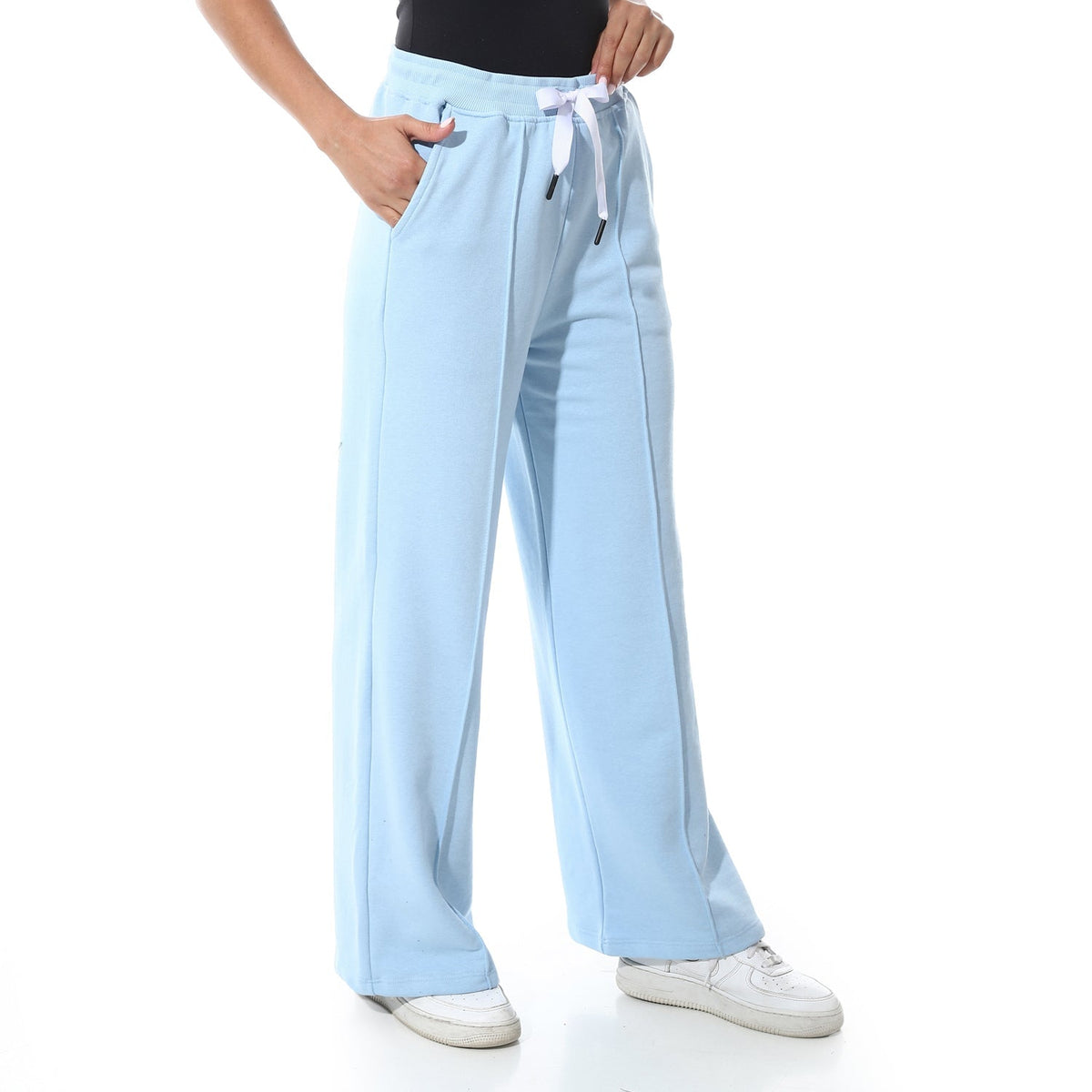 Women's Summer Wide Leg Trousers - Blue - Red Cotton