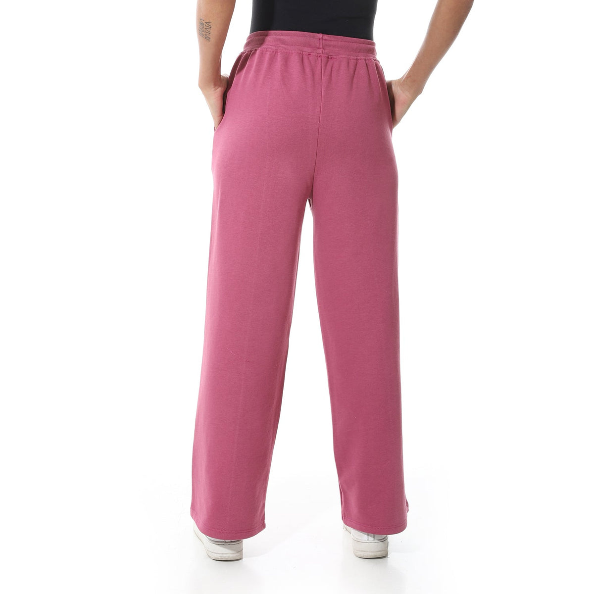 Women's Summer Wide Leg Trousers - Burgundy - Red Cotton