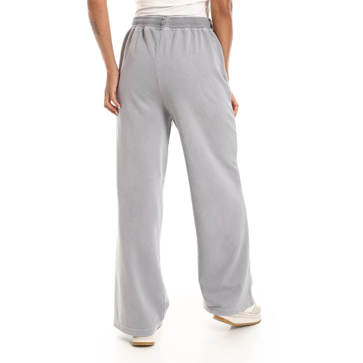 Women's Summer Wide Leg Trousers - Grey - Red Cotton
