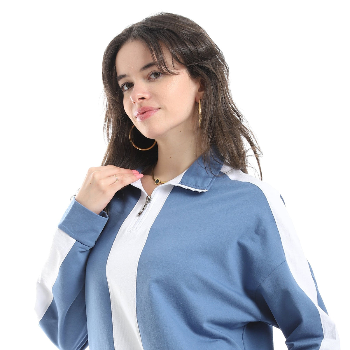 Women's Two-Tone Zip-Up Tracksuit – Blue & White - Red Cotton