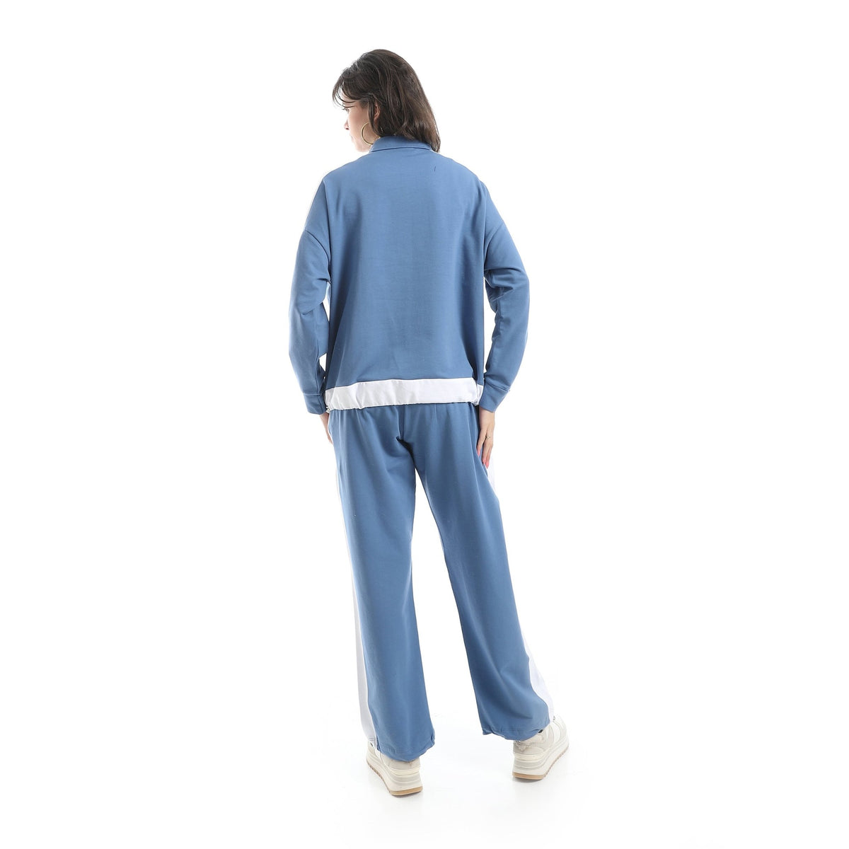 Women's Two-Tone Zip-Up Tracksuit – Blue & White - Red Cotton