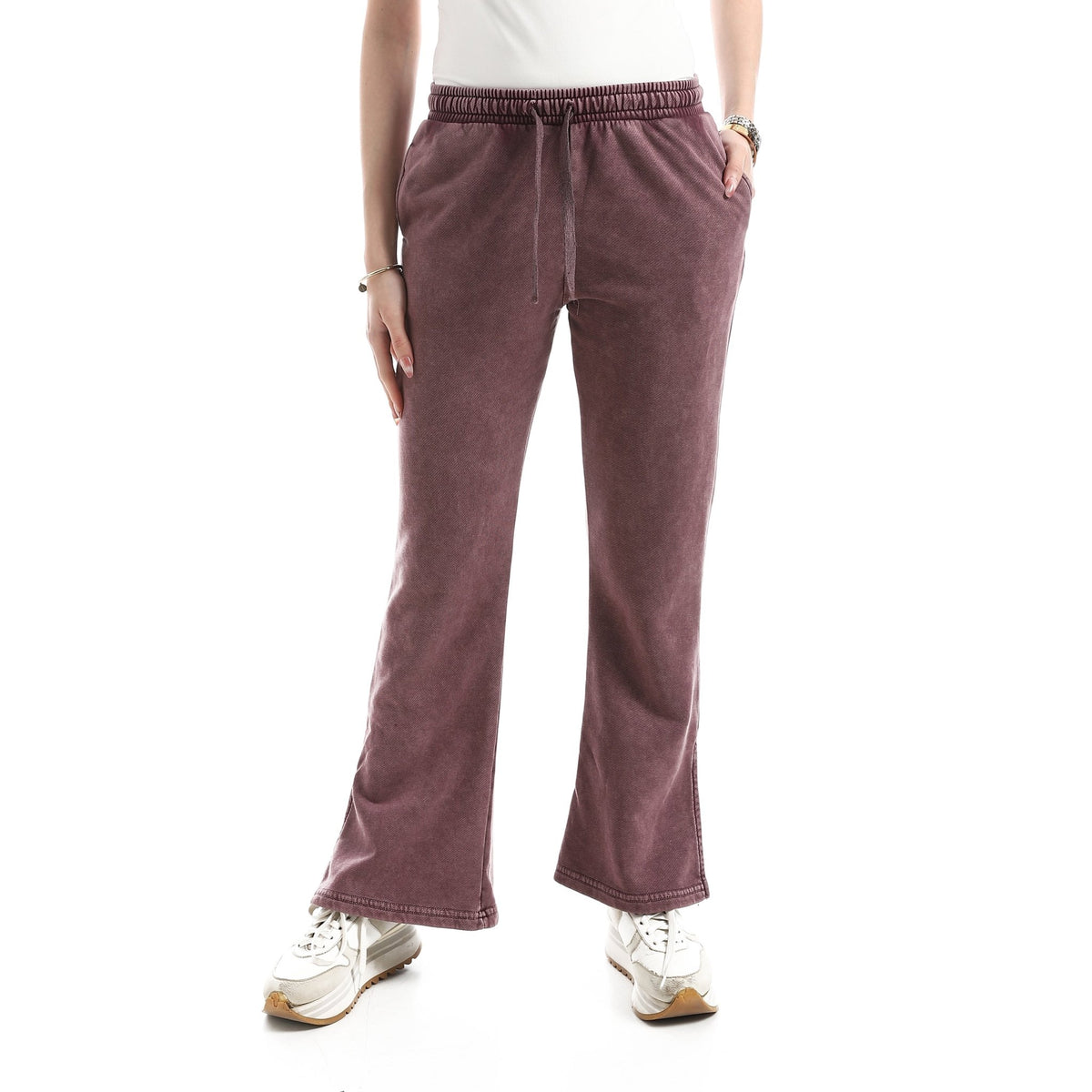Women's Vintage-Wash High-Rise Flare Pants - Red Cotton