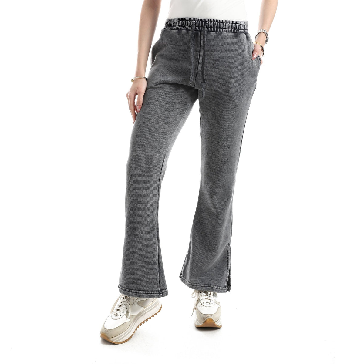 Women's Vintage-Wash High-Rise Flare Pants - Red Cotton