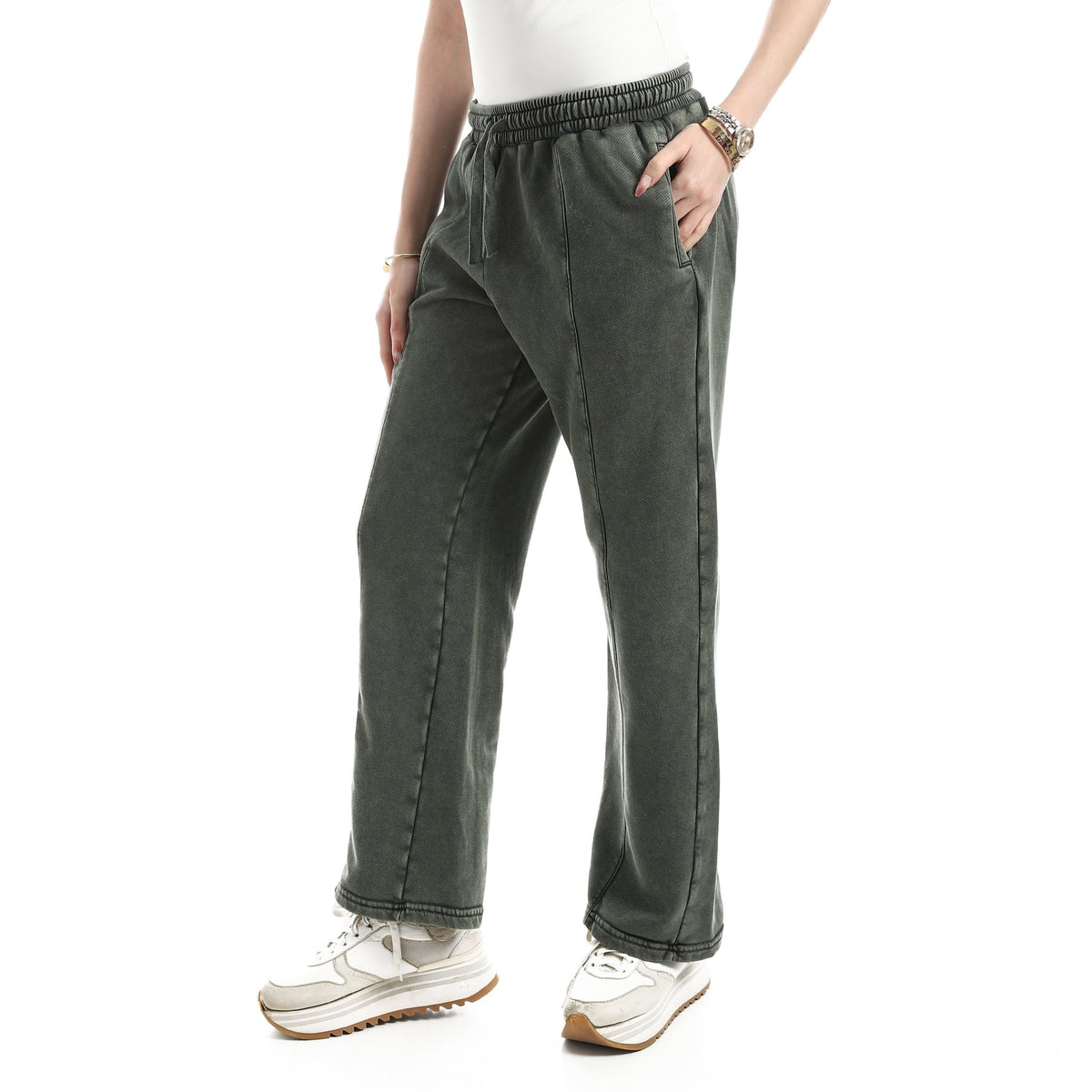 Women's Vintage-Wash High-Rise Straight-Leg Sweatpants - Red Cotton