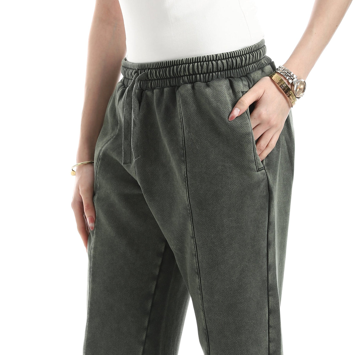 Women's Vintage-Wash High-Rise Straight-Leg Sweatpants - Red Cotton