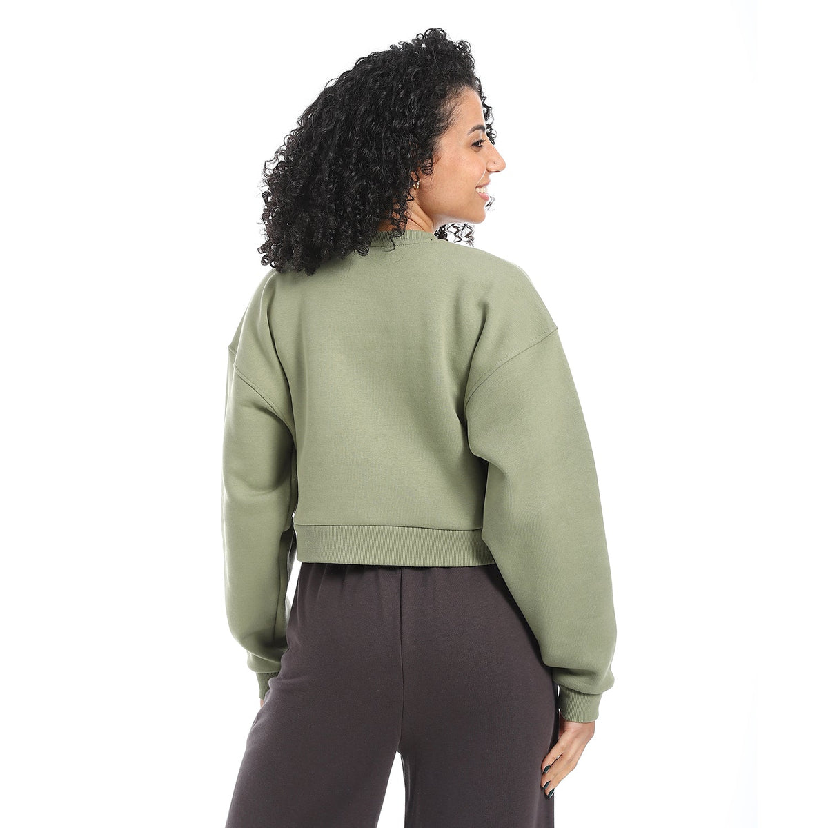 Women's Winter Sweatshirt With Printed - Olive - Red Cotton