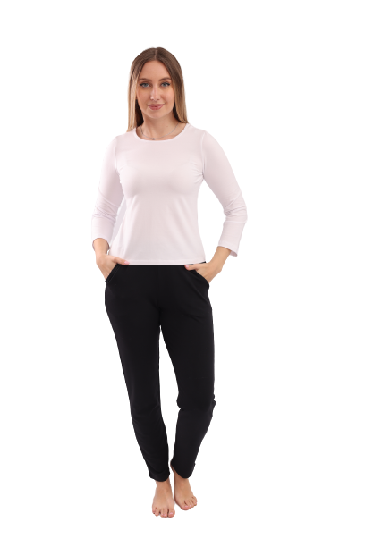 Women Basic Shirt, Round Neck, long Sleeve-White