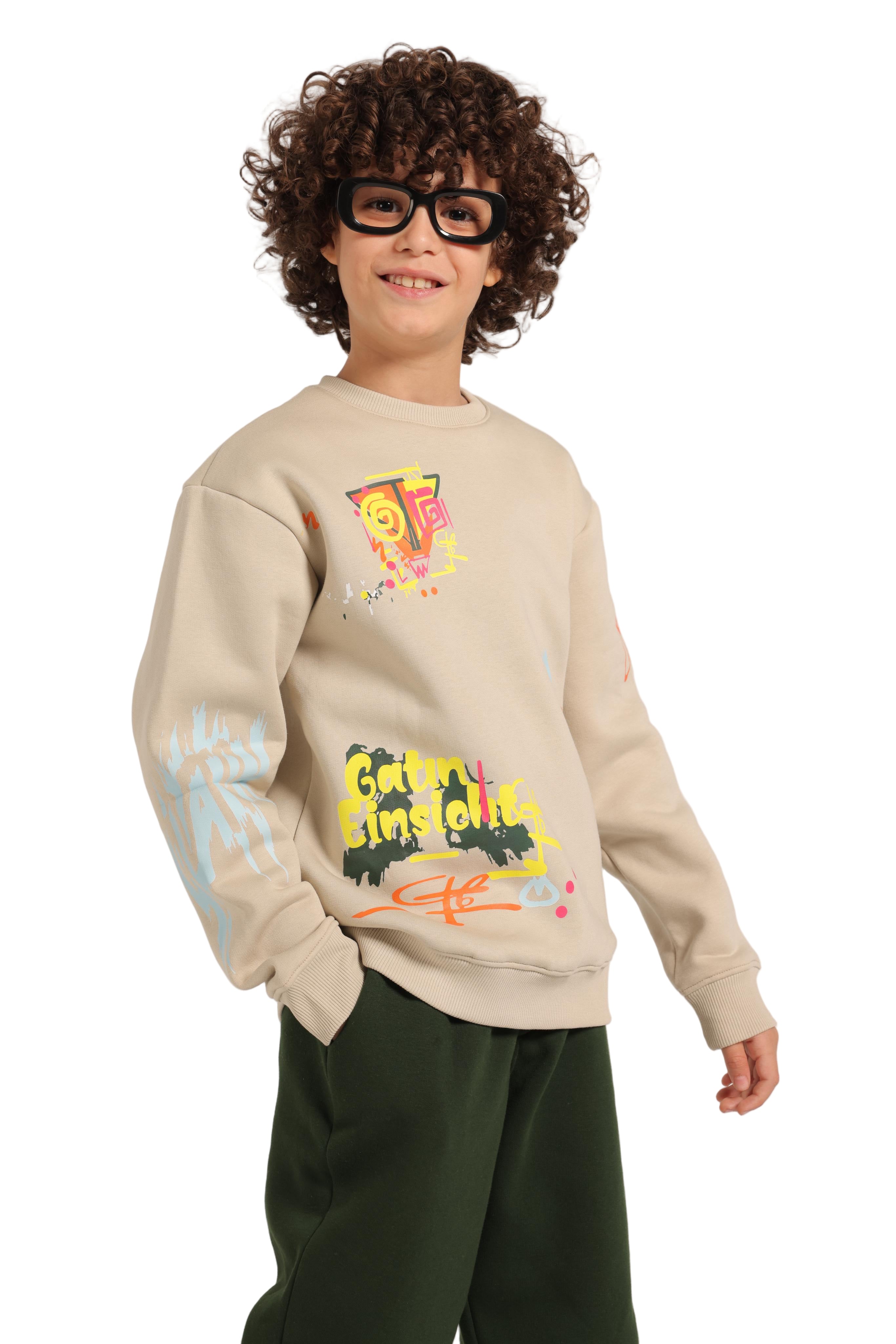 Trendy Boy's Graffiti Sweatshirt & Jogger Set