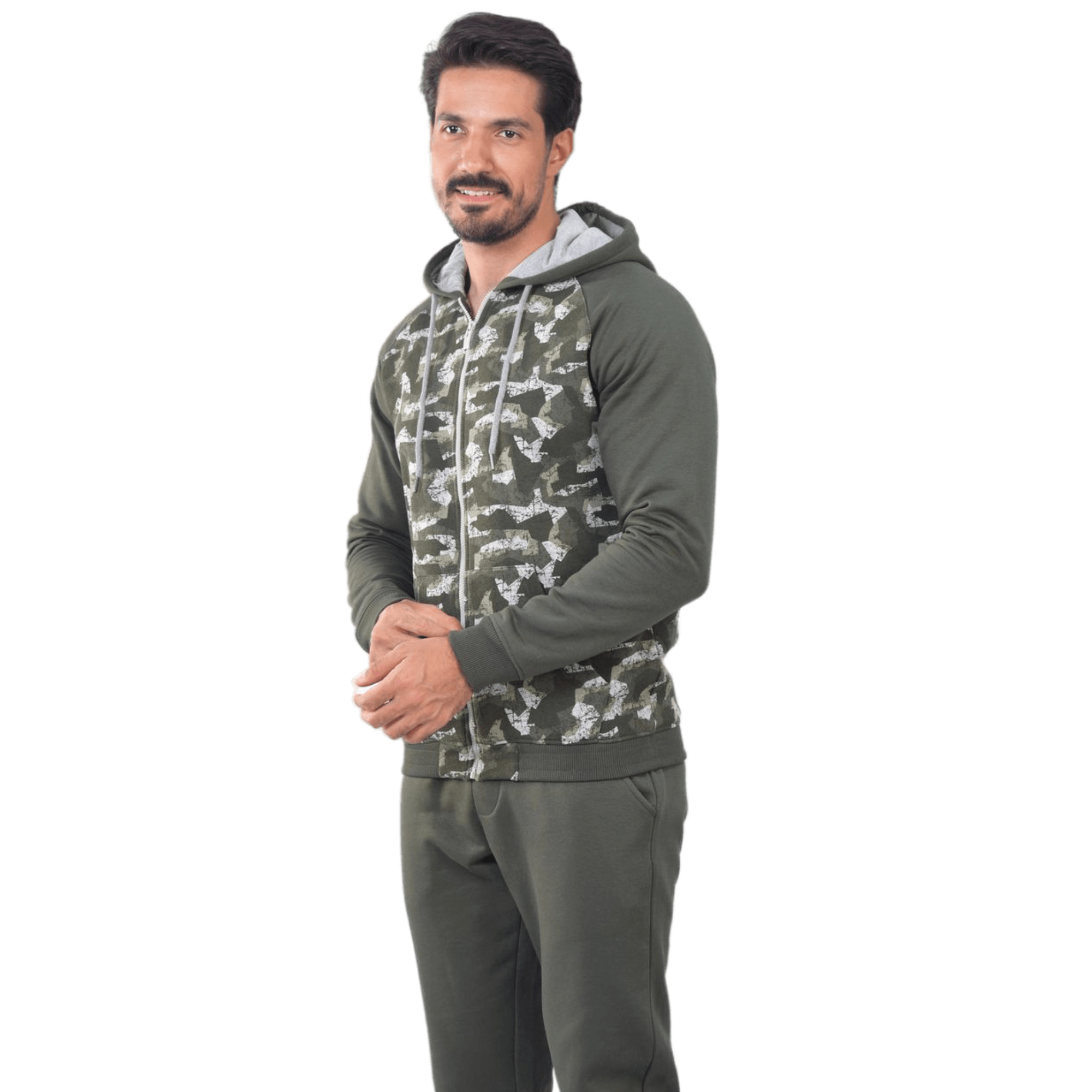 Men's Camo Green Winter Hoodie And Sweatpants Set - Stay Warm And Fashionable.