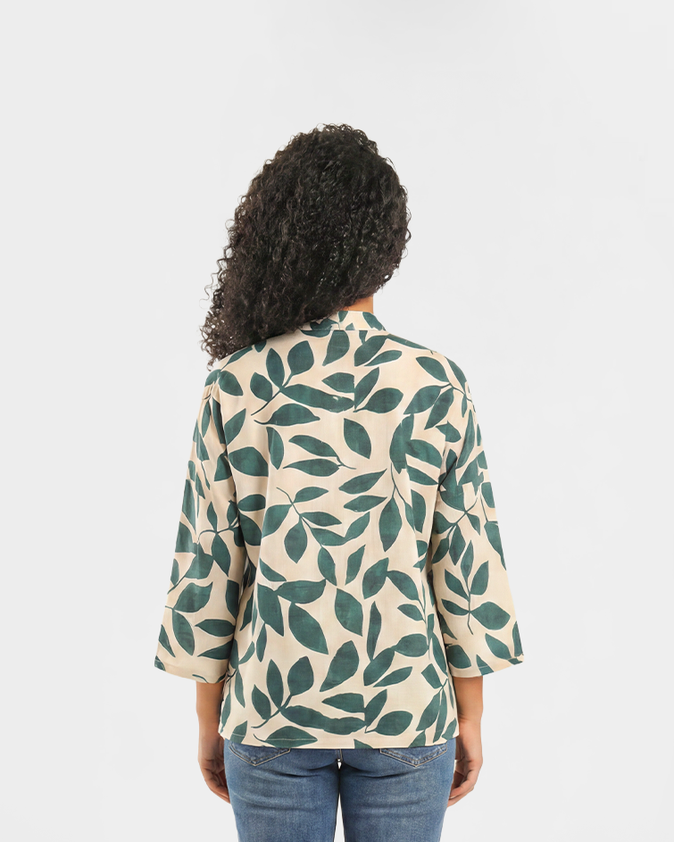 Women Printed Open-Front Kimono Jacket