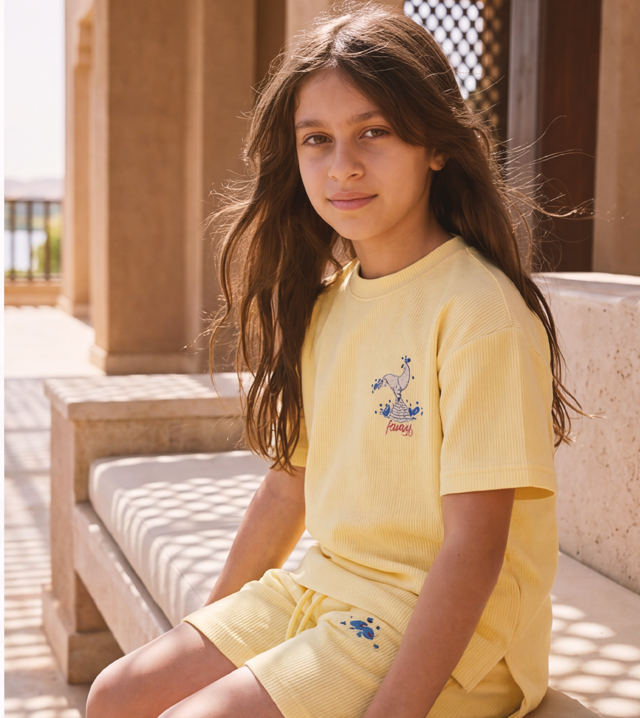 Girls Jacquard Embroidered Pajama Shorts Set