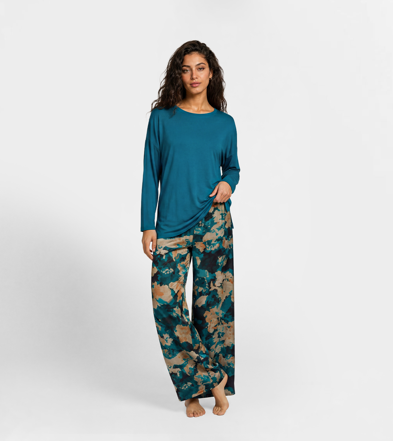 Women Long Sleeve Top & Wide Leg Pants Set