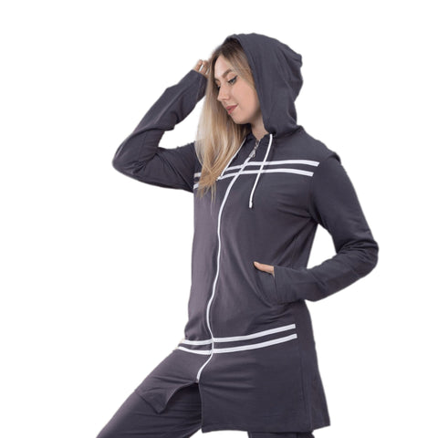 Red Cotton Women's Winter Pajama Set, Grey