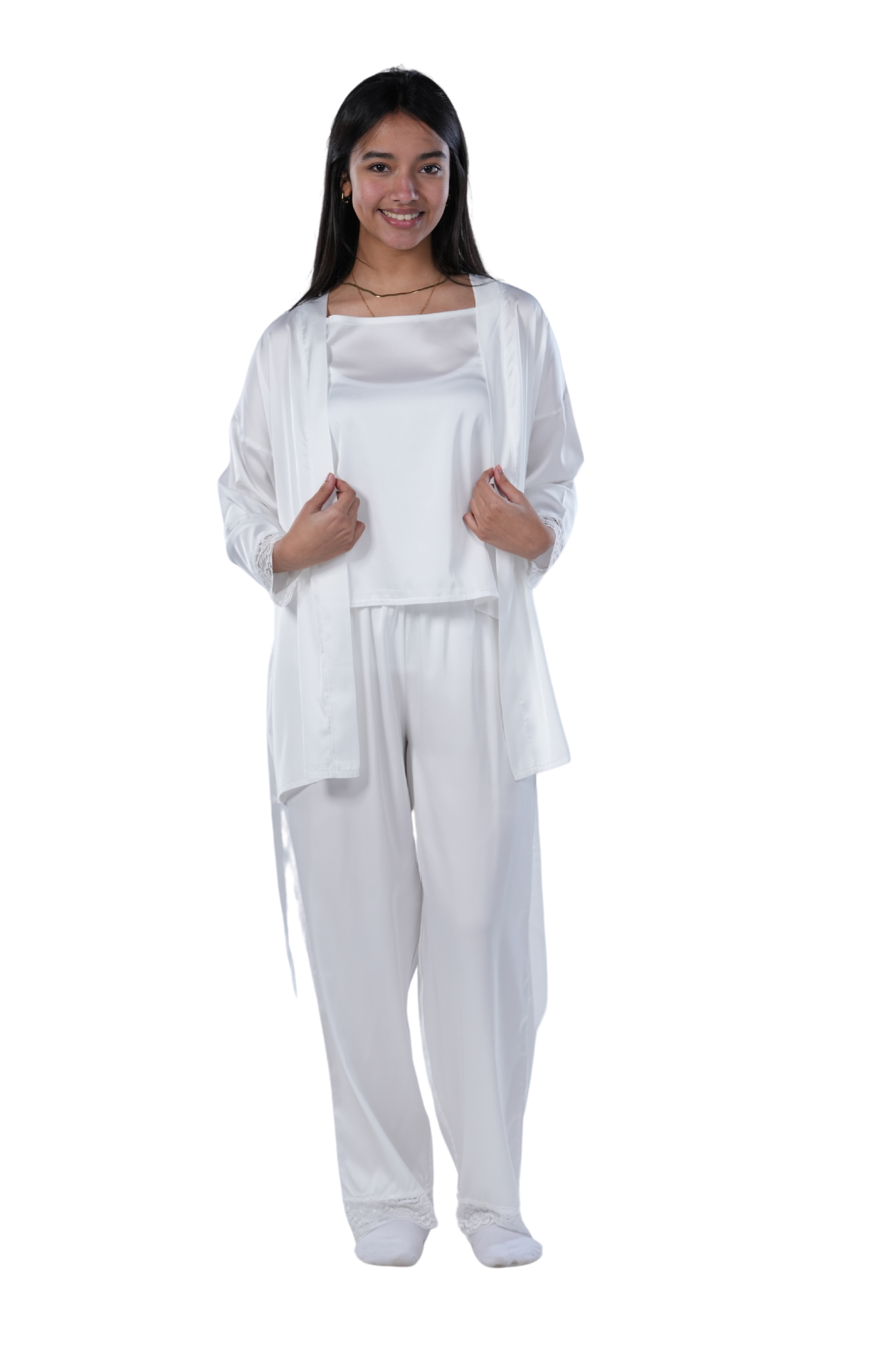 Women's 3-piece Comfort Satin pajamas -Off White