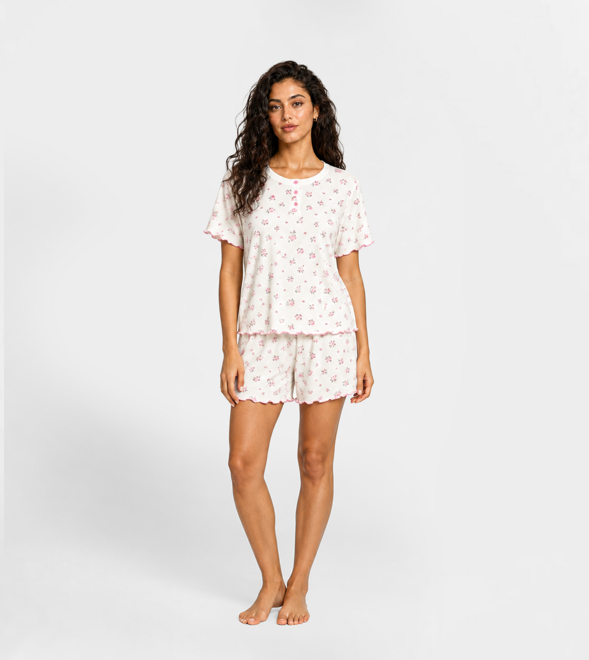 Women’s White & Pink Shorts Pajama Set