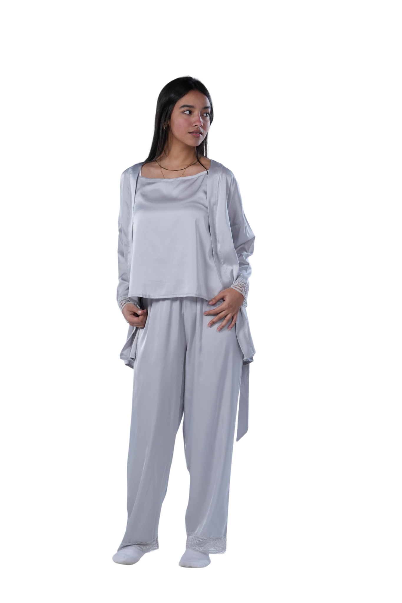 Women's 3-piece Comfort Satin pajamas -Silver