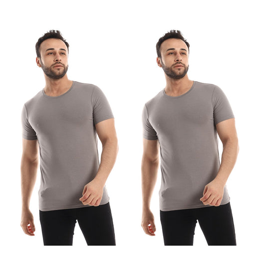 Men's half-sleeved T-shirt from Red Cotton, 2pieces - Round Neck,Grey