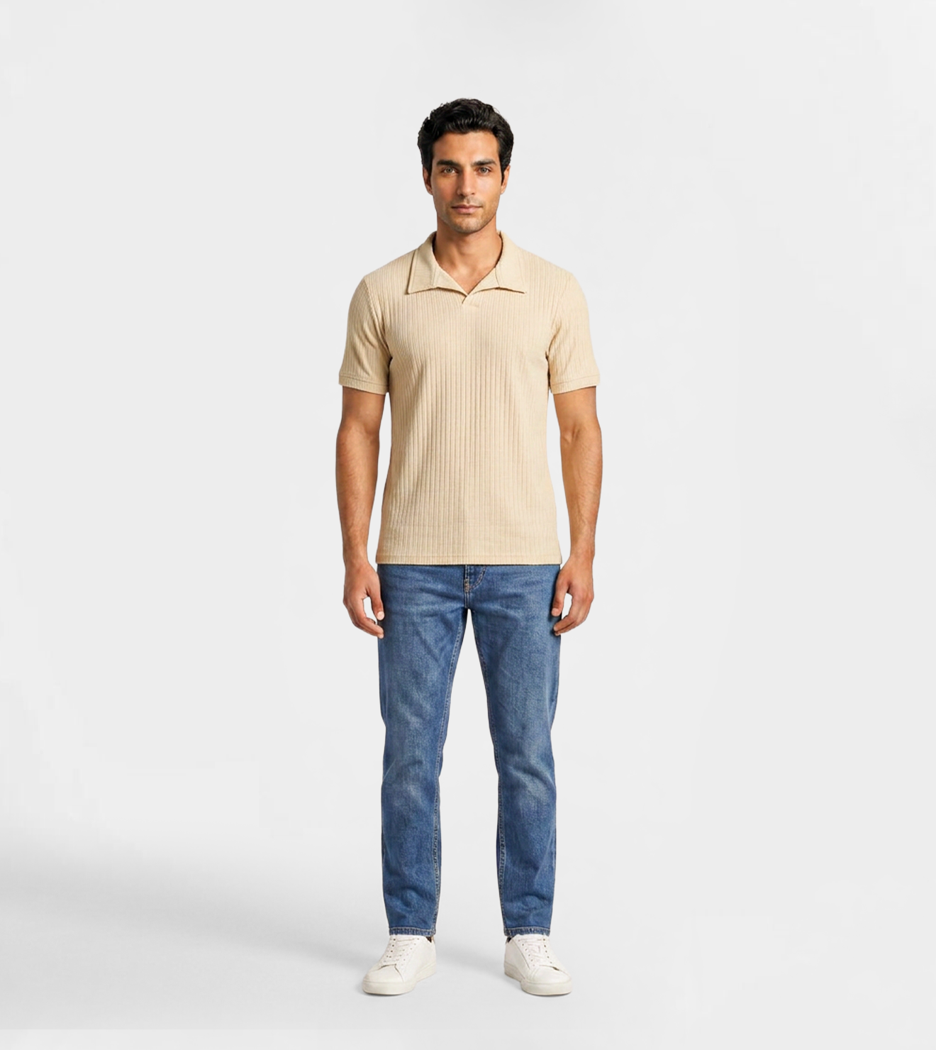 Men Ribbed Knit Polo T-Shirt