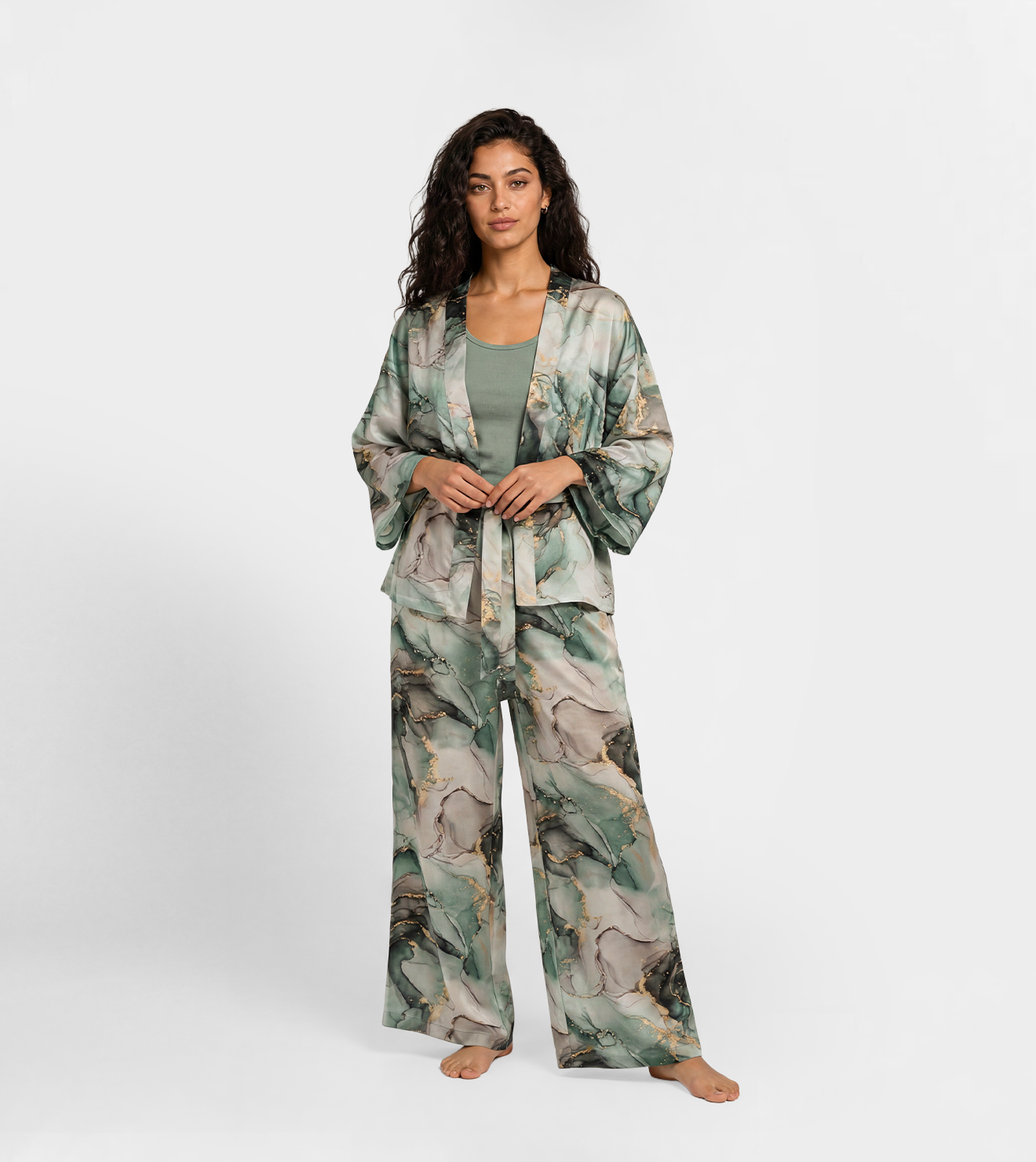 Women Kimono & Wide Leg Pajama Set